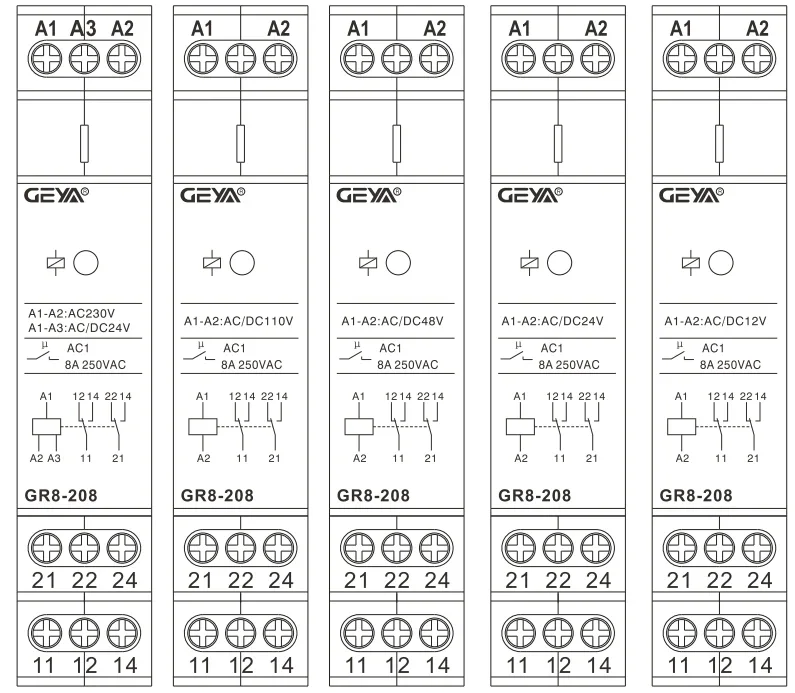 GEYA GR8 Intermediate Switch AC/DC12V 24V 48V 110V AC230V Auxiliary Relay 8A 16A 1SPDT 2SPDT 3SPDT Electronic Relay Switch