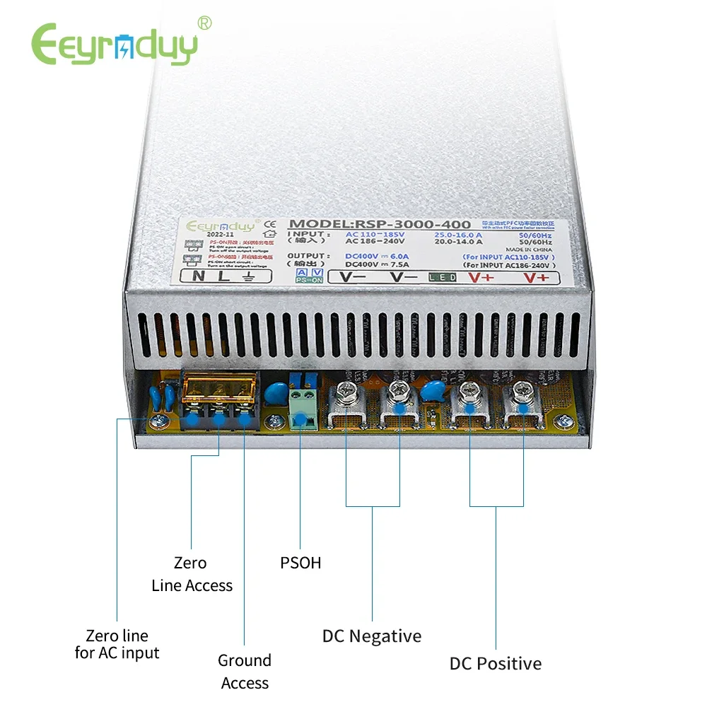 3000W high-power DC adjustable PFC switching power supply RSP-3000-48-24V36V220V300V