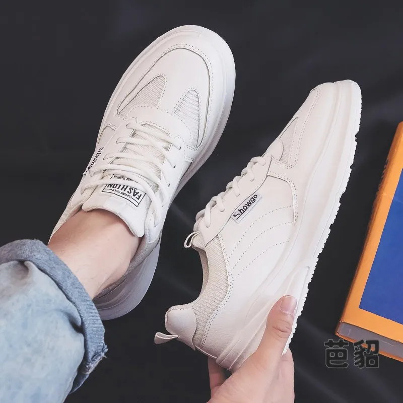 Trendy White Sneakers Casual Sports Men's Shoes Versatile Comfortable Breathable Rubber Outsole round Toe Flat Heel Dad Shoes