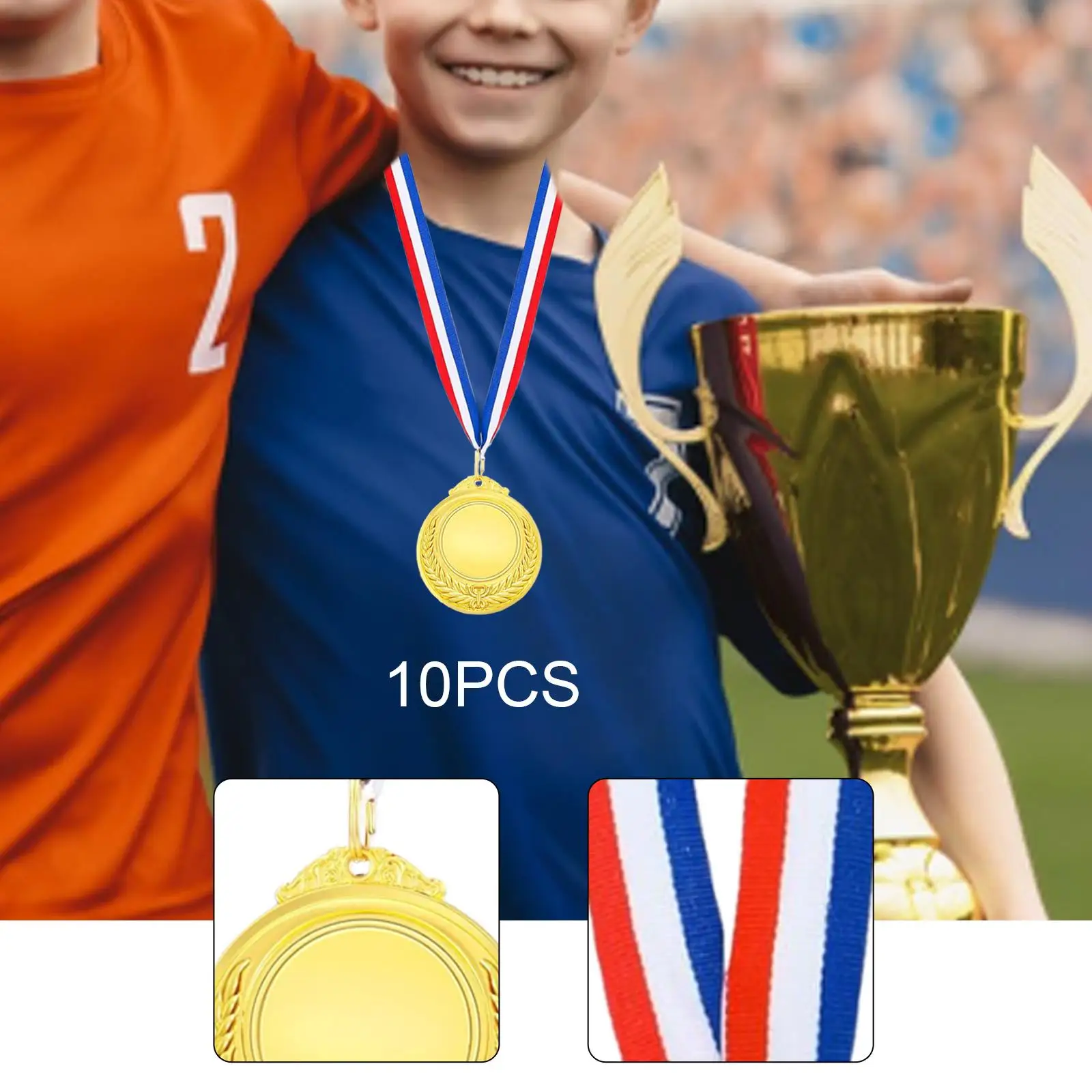 10Pcs Kids Award Medal with Neck Ribbon for Sports Stage Performances Events