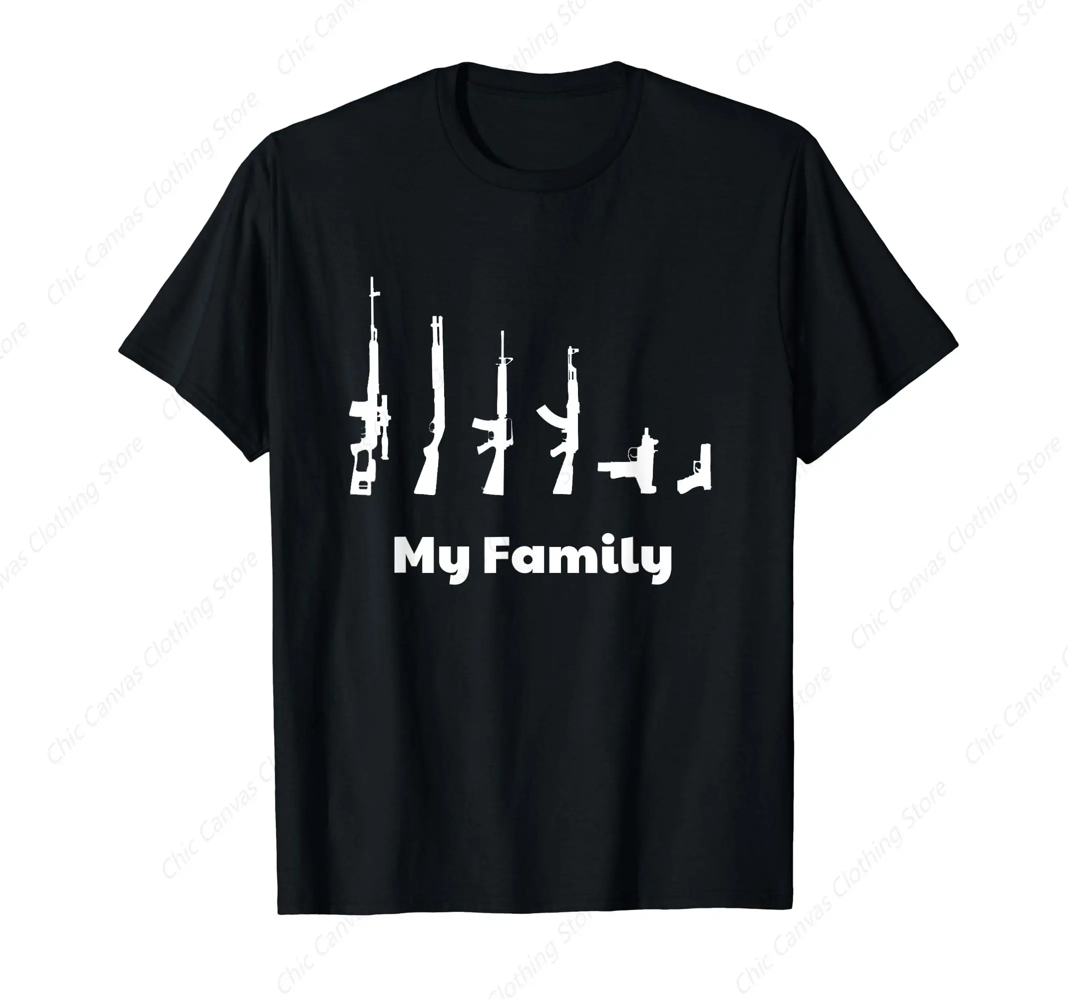 My Family Gun Pattern T-Shirt - Ar-15 Ak-47 Mac-10 Rifle Shotgun Cool Cotton Shirt