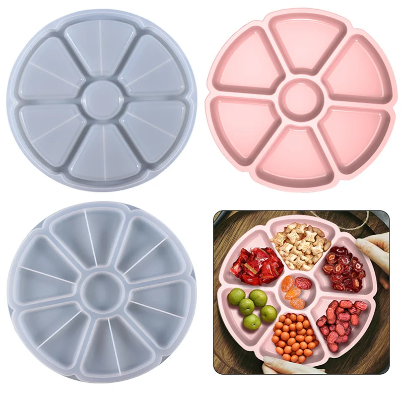 

Large Petal Fruit Nut Tray Silicone Mold DIY 31cm Round 7 Holes Nut Storage Plate Epoxy Resin Casting Mold Home Decor Craft