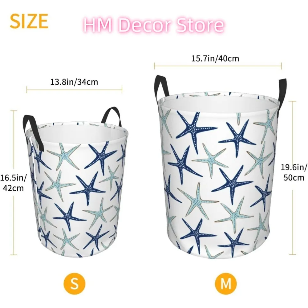 Laundry Basket Nautical Starfish Laundry Hamper Waterproof Idea Hampers for Laundry,Large Collapsible Laundry Baskets with Handl