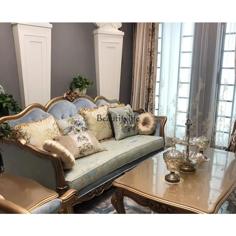 

yj5European Entry Lux French Retro Small Apartment Living Room Fabric Craft High-End Villa Luxury Sofa