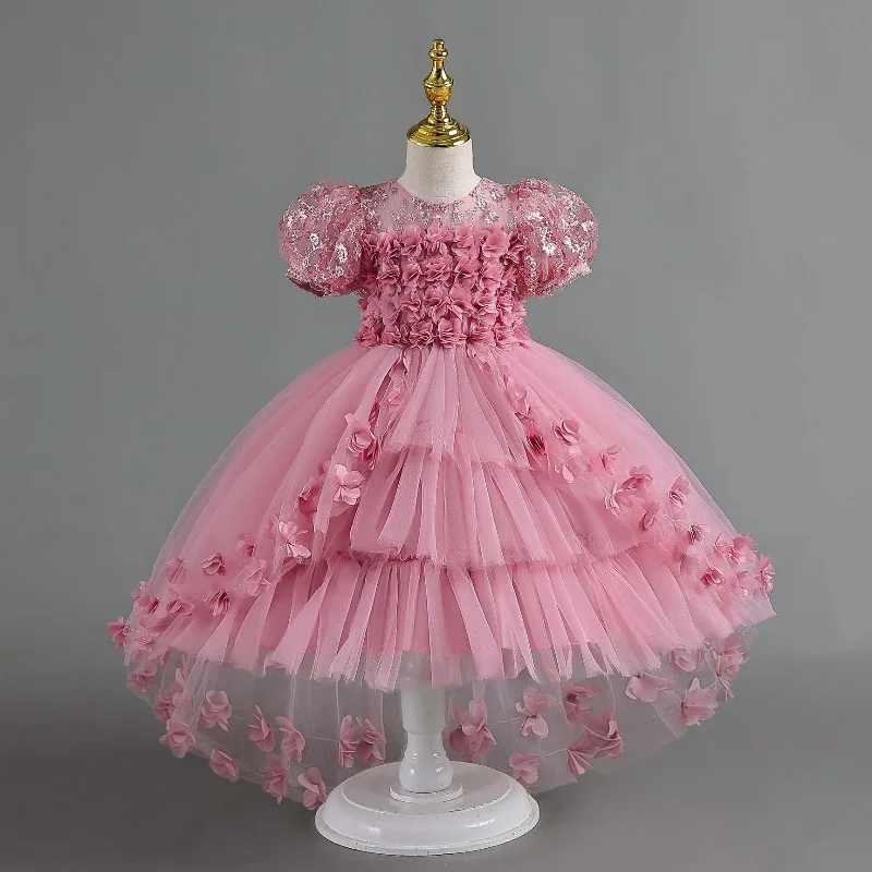 

Children young girls dresses for parties piano concerts chiffon pleated princess dresses party dresses girls' mesh dresses