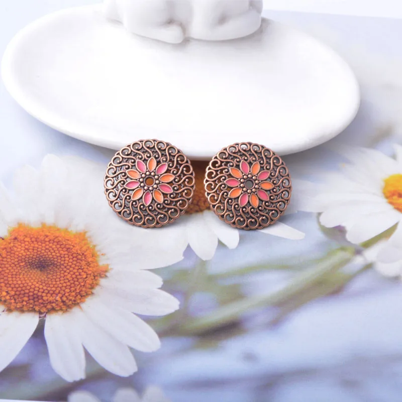 10 Stück/Set Zinklegierung Runde Anhänger Boho Öltropfen-Blumen-Anhänger DIY Damen-Schmuckzubehör – Detail 7