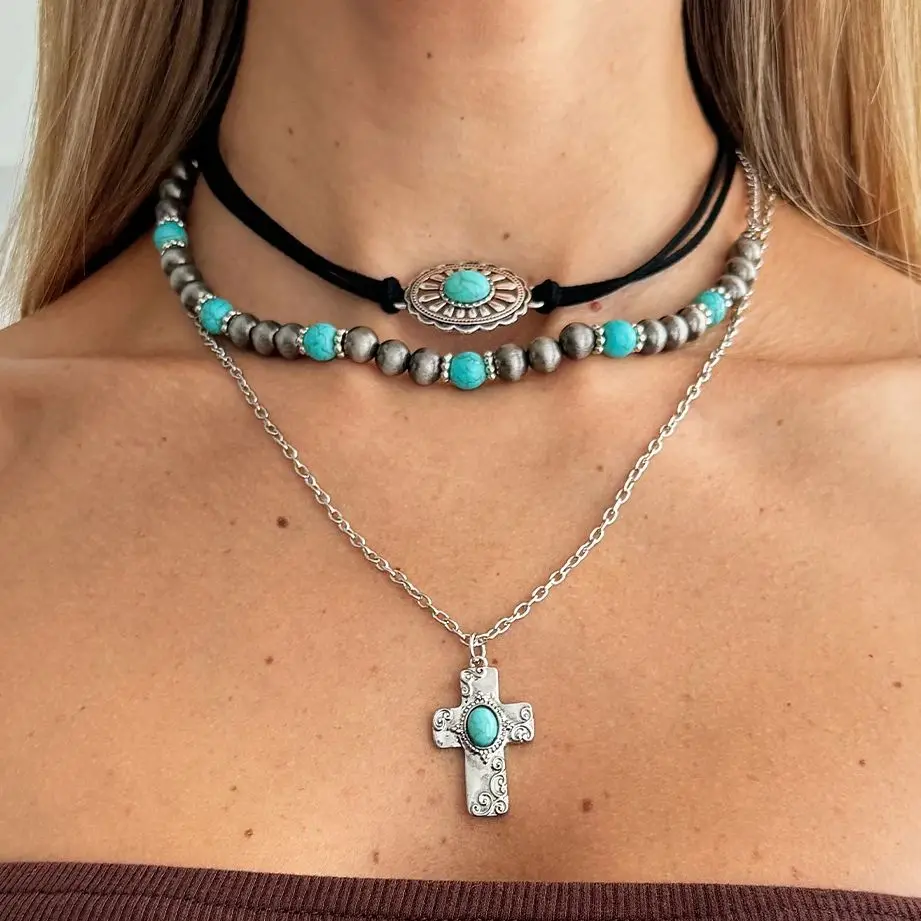 Ingemark 3 قطعة/المجموعة العرقية الصليب يسوع قلادة المختنق قلادة للنساء 2026 الاتجاه الجديد بوهو الخرز سلسلة الجمالية مجوهرات هدية #1