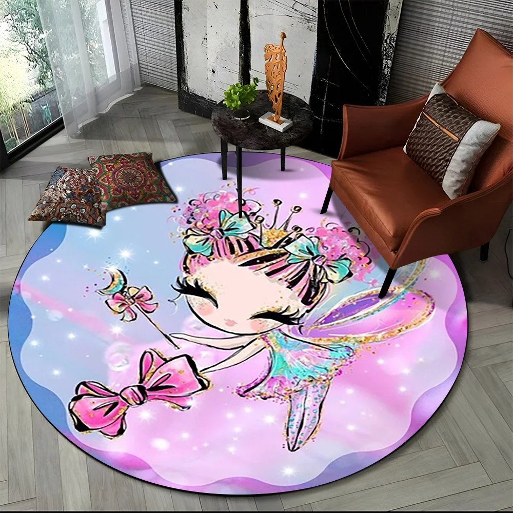 Cartoon Cute Ballet Girl Ballerina Round Area Rug,Circle Carpet for Living Room Bedroom Sofa Decor, Kids Floor Mat Kitchen Mat