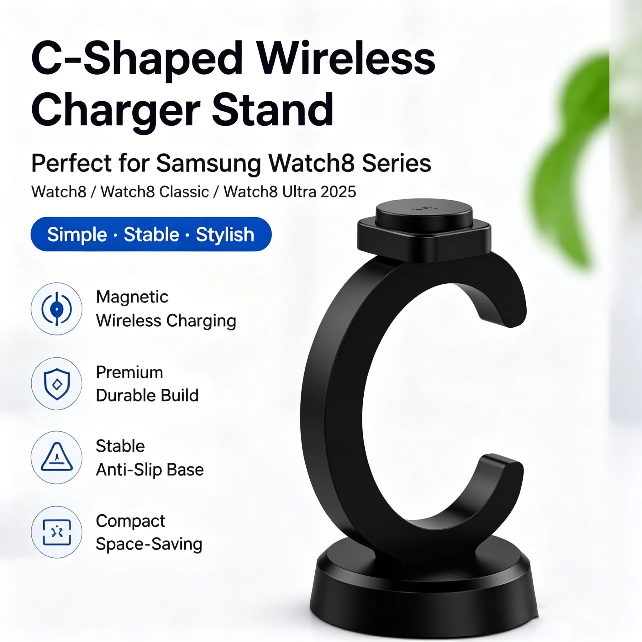 Magnetic charger suitable for Galaxy Watch8/watch8 classic/ultra2025/6 classic black wireless base charger