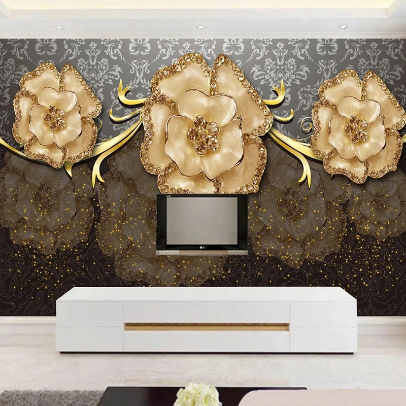 

Environment Friendly 3D Custom Photo Mural Wallpaper Jewelry Embossed Flowers Pattern Art Decor Wall Coverings Home Decoration