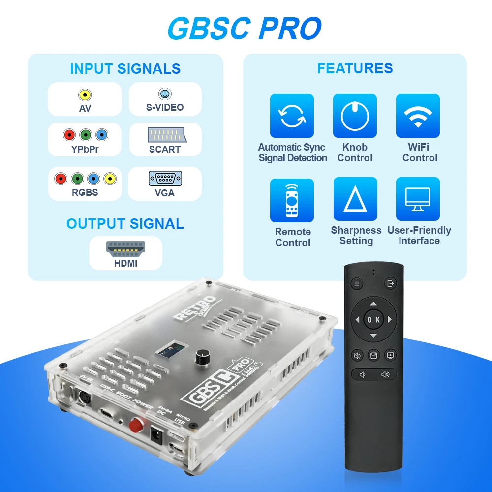 RetroScaler GBS Control Pro Video Converter GBSC Remote Scart RGBS YPbPr VGA AV SV to HDMI for Retro Game Consoles