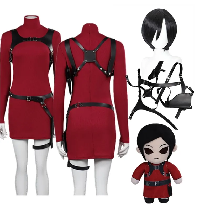 Fantasia Ada Wong Cosplay Costume para Mulheres, Vestido Adulto, Peruca, Cinto, Roupas, Halloween, Carnaval, Traje de festa