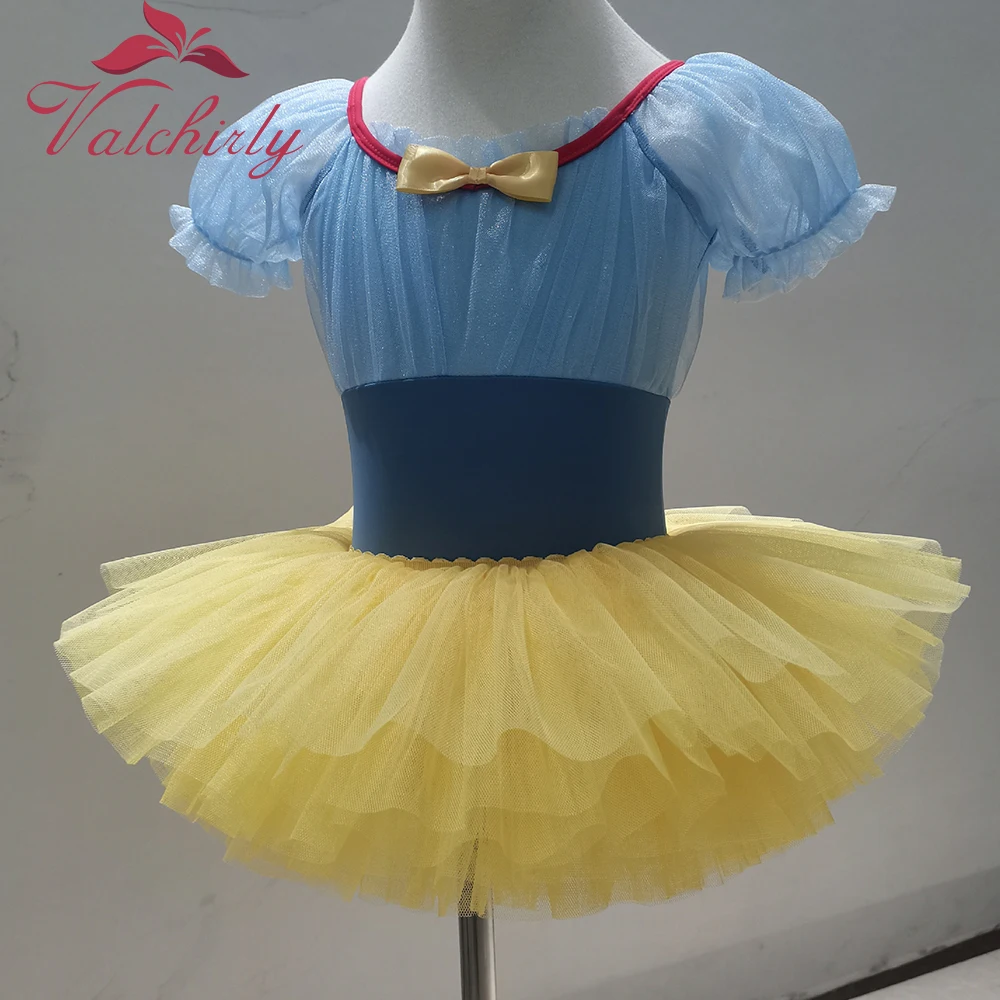 Ballerina Fairy Tutu Skirt Puffy Sleeves Bodysuit  Princess Girls Ballet Leotard for Kids