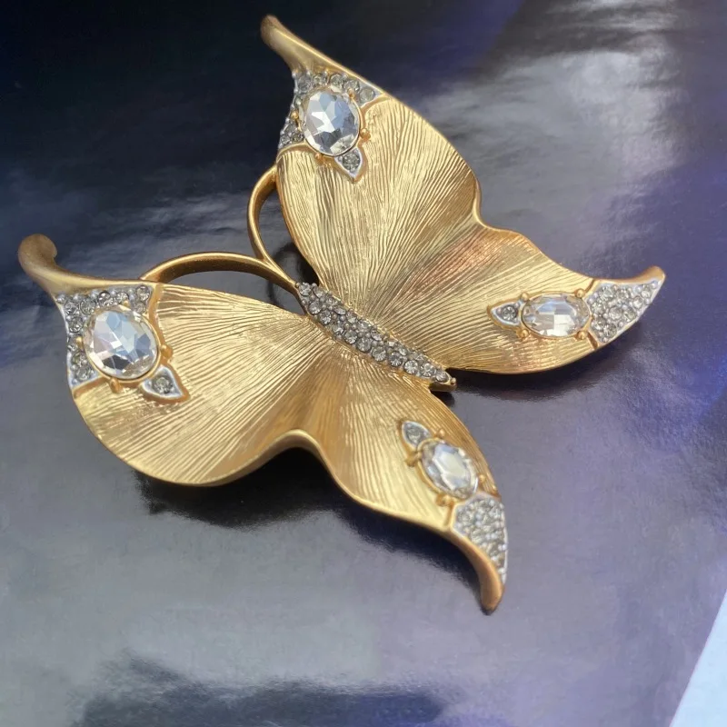 Cuifali Retro Gold Diamond-encrusted High-end Two-color Craft Brushed Butterfly Brooch Jewelry Female Corsage