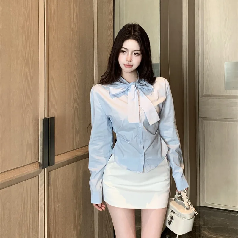 

Женский топ с эффектом похудения, утягивающий талию, с узлами, в стиле ретро, молодежный, из полиэфирного волокна, с длинными рукавами