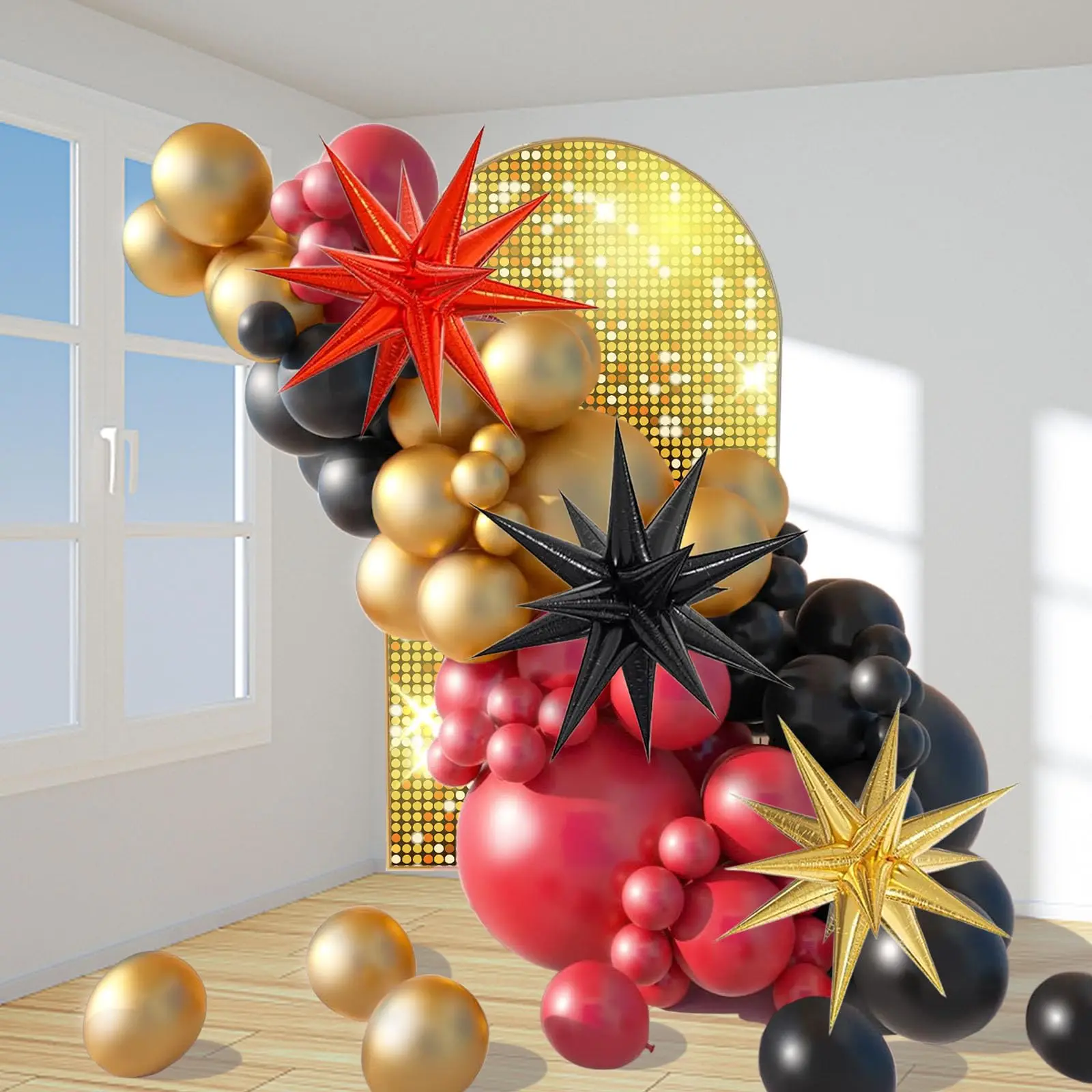 114pcs Gold Black And Red Balloons Garland Arch Kit Explosion Star Balloons 30st 40st 50st Birthday Party Wedding Decoration