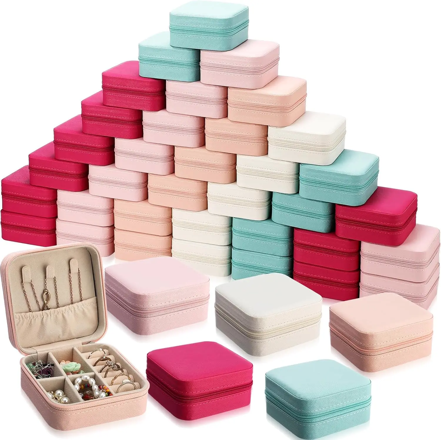 

50 Pcs Mini Jewelry Box Travel Case for Wedding Bridesmaid Proposal Gift Valentine's Mother's Day Birthday (Macaron Colors)