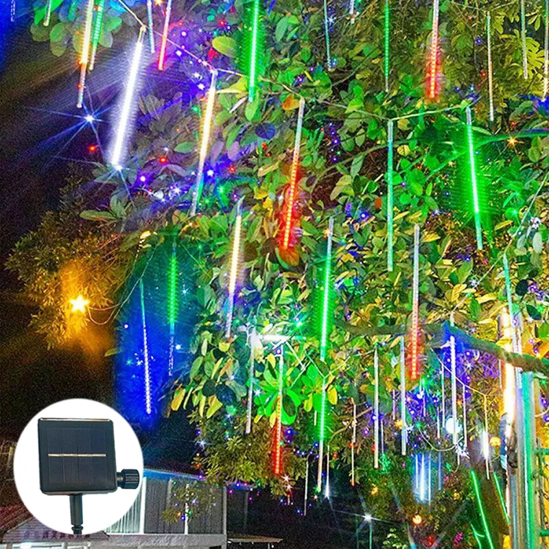 Solar Meteor Shower LED String Lights Decoração de jardim, Garland de rua, Decoração de Natal ao ar livre, Férias, 50cm, 30cm, 2024