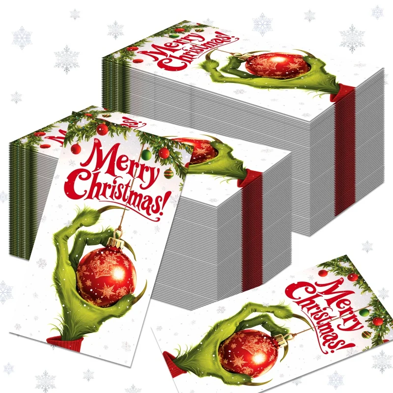 20 Stück Weihnachtsthema-Papier-Gastservietten, Einweggeschirr, Servietten, Taschentücher, Papierhandserviette für Weihnachtsfeier, Esstisch