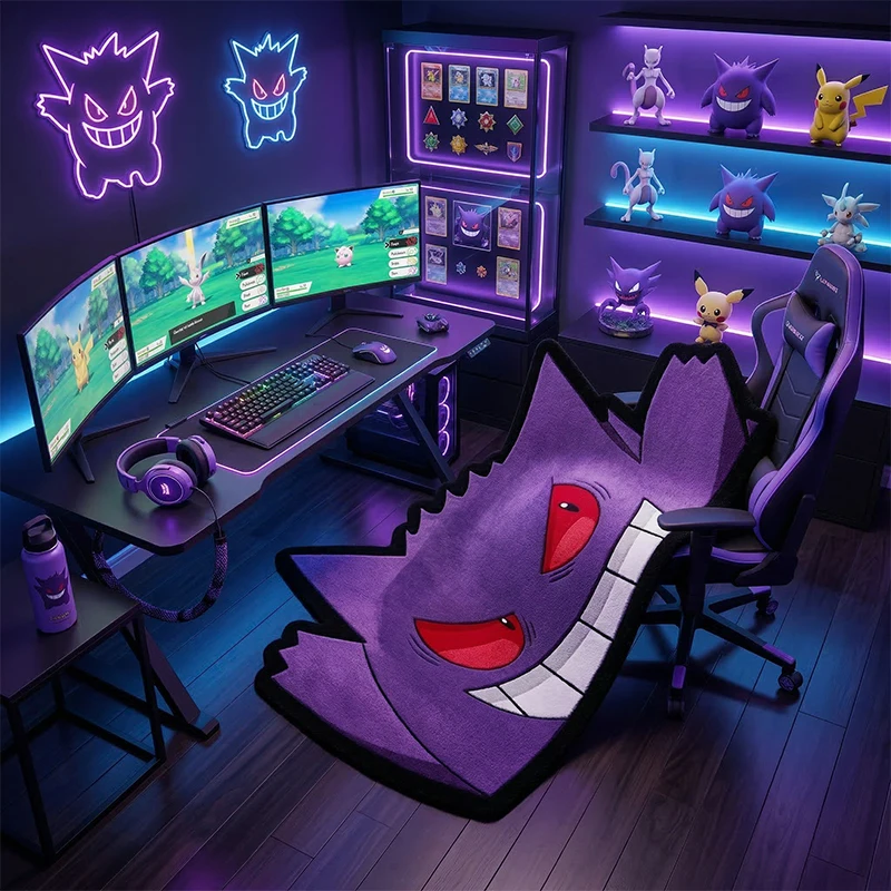 Pokemon Gengar Rug Cute Purple Ghost Cartoon Floor Mat Irregular Shaped Carpet for Bedroom Gaming Room Anti-Slip Home Decor view 3