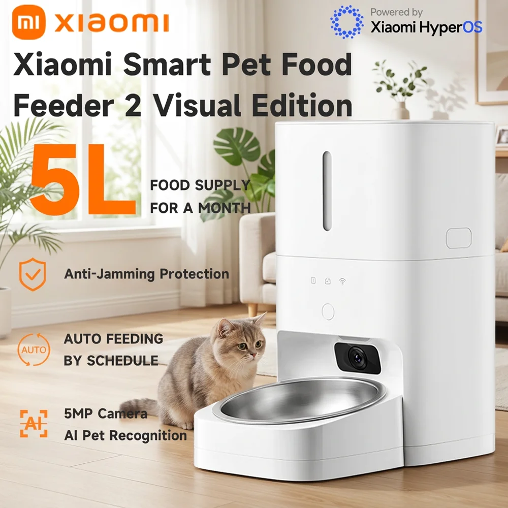 Xiaomi Smart Pet Feeder 2 Visual Edition, 5MP Camera, 150° Wide-Angle, Night Vision, AI Pet Detection, 5L Automatic Cat Dog Feed