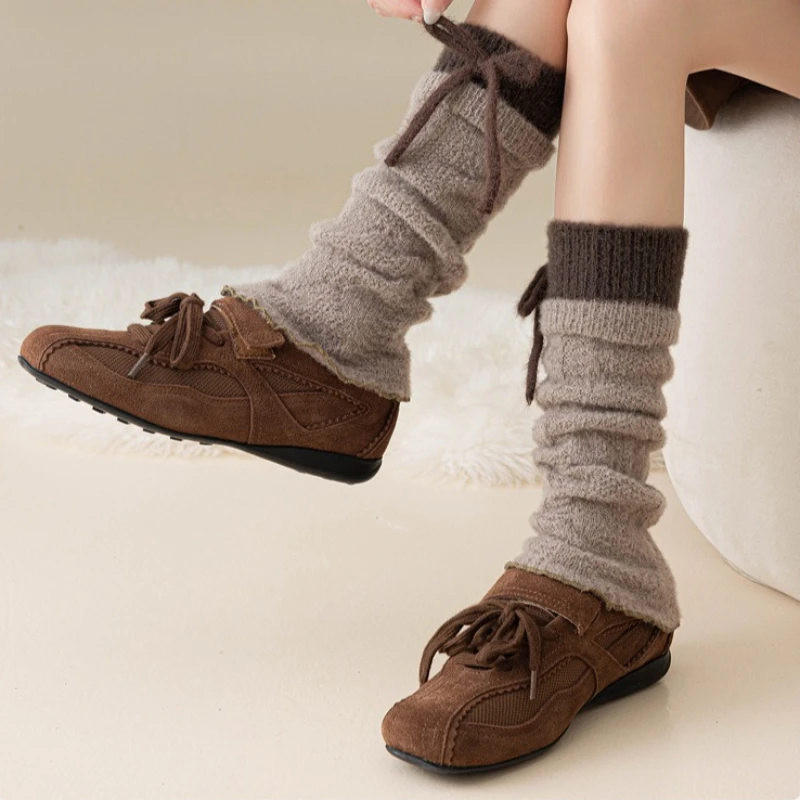 Warm Knitted Leg Warmers for Ugg Boots, Fleece Lined Ankle Socks with Bow, Winter Comfort Boot Cuffs for Women