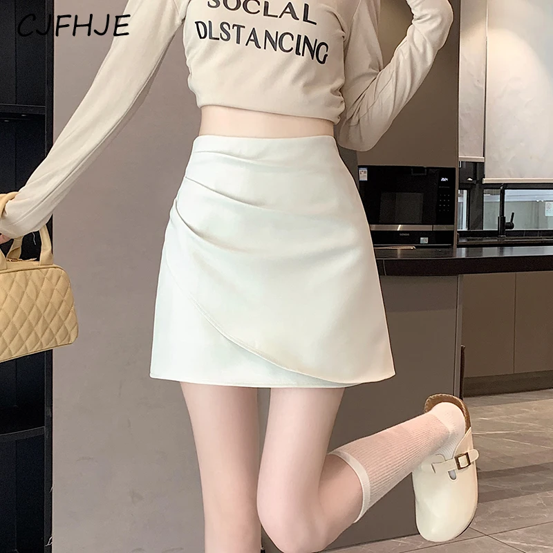 

CJFHJE Summer New Women's Pleated Anti Suit Short Skirt Korean Fashion Casual High Waisted Irregular Women Hip Wrap Skirt