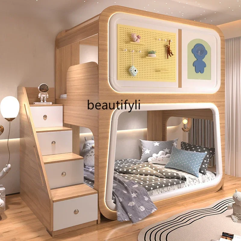 

ss cn8350 ss 8350 Bunk Bed 2024 New Upper and Lower Width Double Layer Wire-Wrap Board Space Bed Children's Fun Wood Grain Small