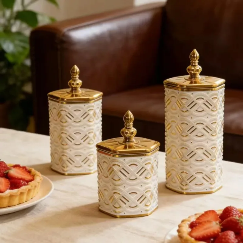 Light Luxury Gold Rim Clear Glass Airtight Canister Kitchen Coffee Bean Candy Moistureproof Counter Decor Ornament