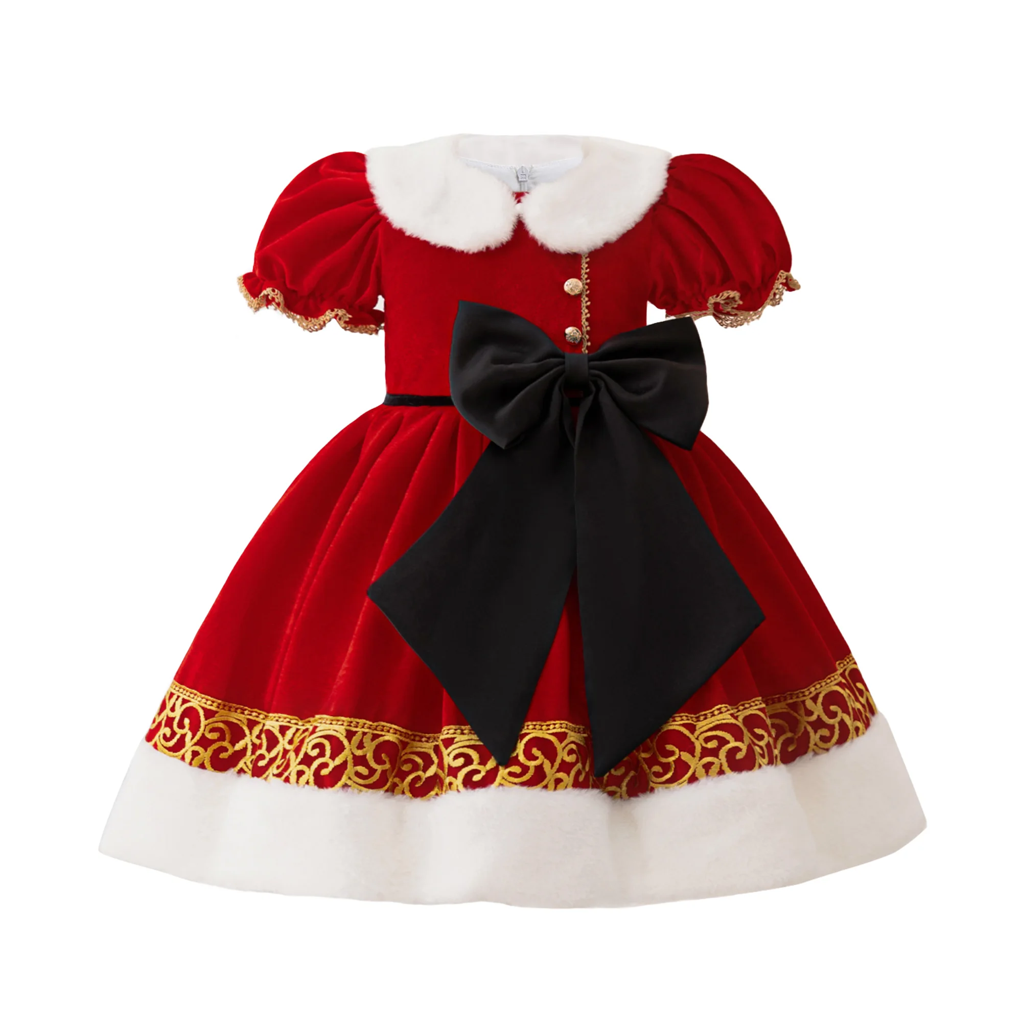 Fancy Red Christmas Girls Party Dresses Santa Claus Milu Deer Snowman Sled Tulle Birthday Princess Dress Bridemaid Kids Clothing