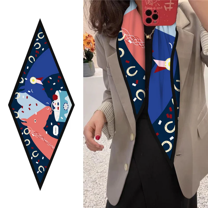 French Summer Casual Love Horse Twill Artificial Silk Neckerchief Versatile Small Scarf Scarf Scarf Scarf Scarf Sca