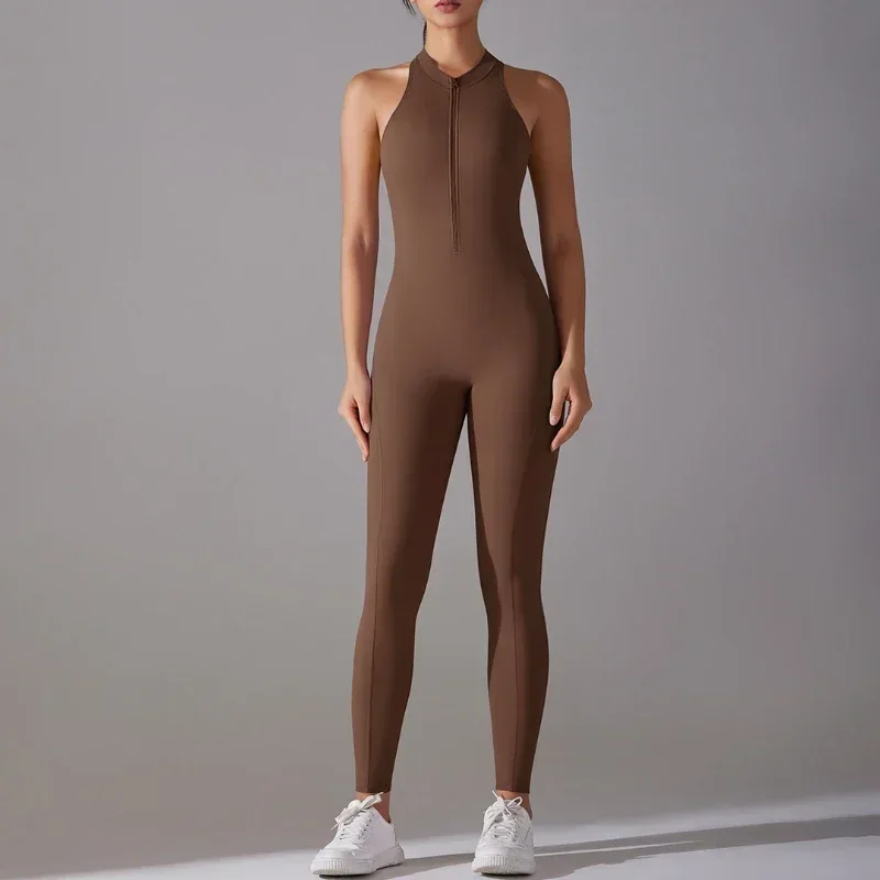 Women's Solid High-Intensity One Piece Jumpsuit Nude Sports Beauty Back Tight Body Shape Yoga Fitness Running Long Clothing MIML
