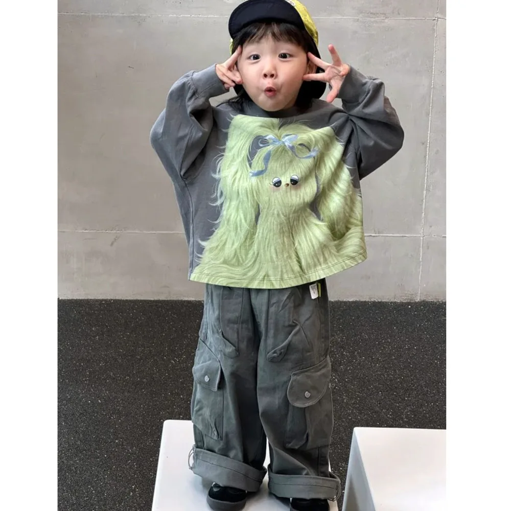 

Korean Children's Clothing Boys' Sets Sweatshirt Cargo Pants Two-piece Suits Cute Cartoon Loose Fit Top Fashionable Sets