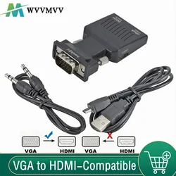 WvvMvv 1080P VGA to HDMI-compatible Video Converter With 3.5Mm Audio Cable Male To Female Adapter For PC Laptop To Monitor