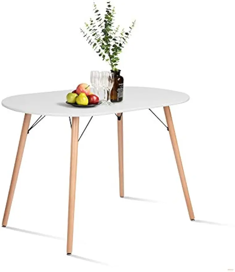 

Обеденный стол овальный, 47,2 дюйма, современный белый кухонный обеденный стол середины века, простой стол для домашнего офиса, кухни, гостиной, бистро C