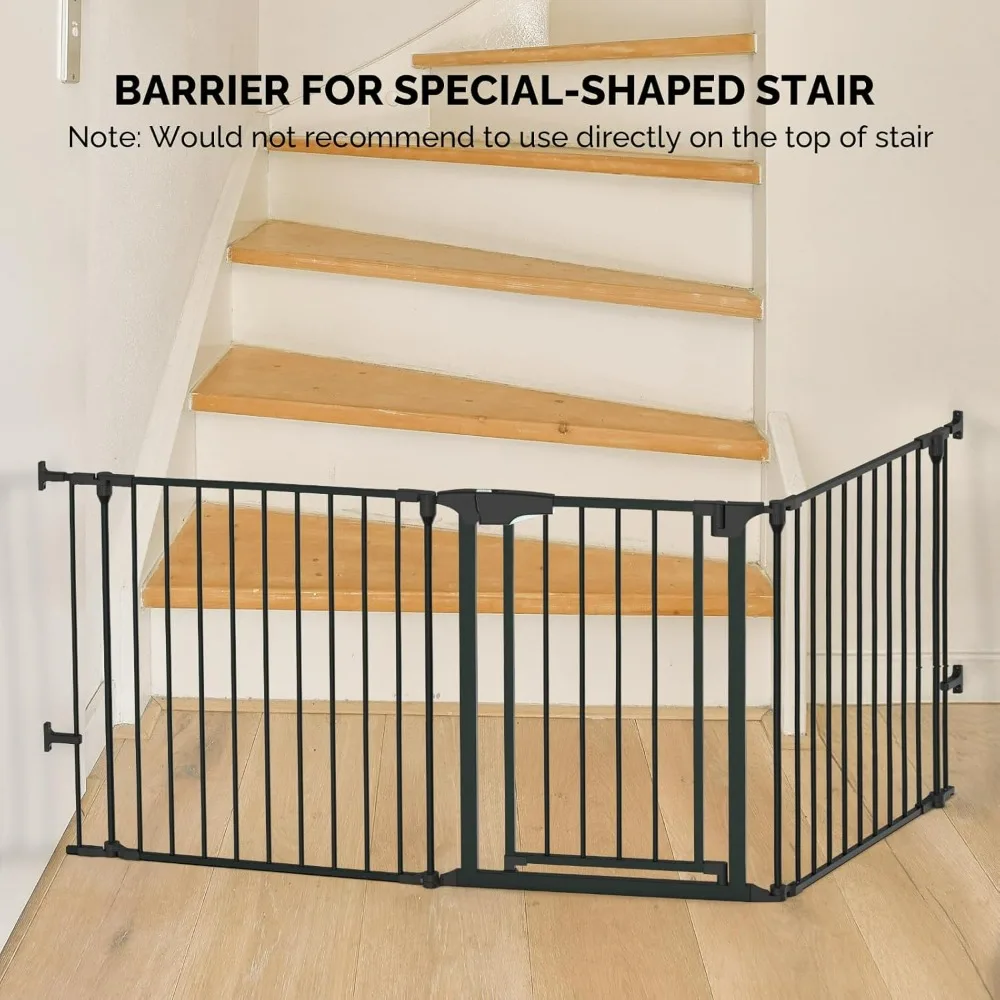 Bonnlo 120 Inch Configurable Baby Gate Black 5-Panel Metal Play Yard Toddler Pet Safety Fence with 4 Wall Mounts for Fireplace