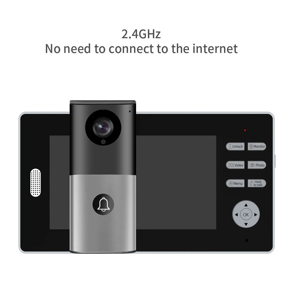 Wireless 7 Inch Intercom Video Door Phone LCD Display 2.4Ghz HD Visual Doorbell Peephole Viewer - Home Security Camera