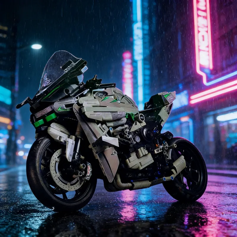 

Конструктор в стиле спортивного мотоцикла - Механический мотоцикл из строительных блоков с вращающимися колесами для домашнего декора и коллекции