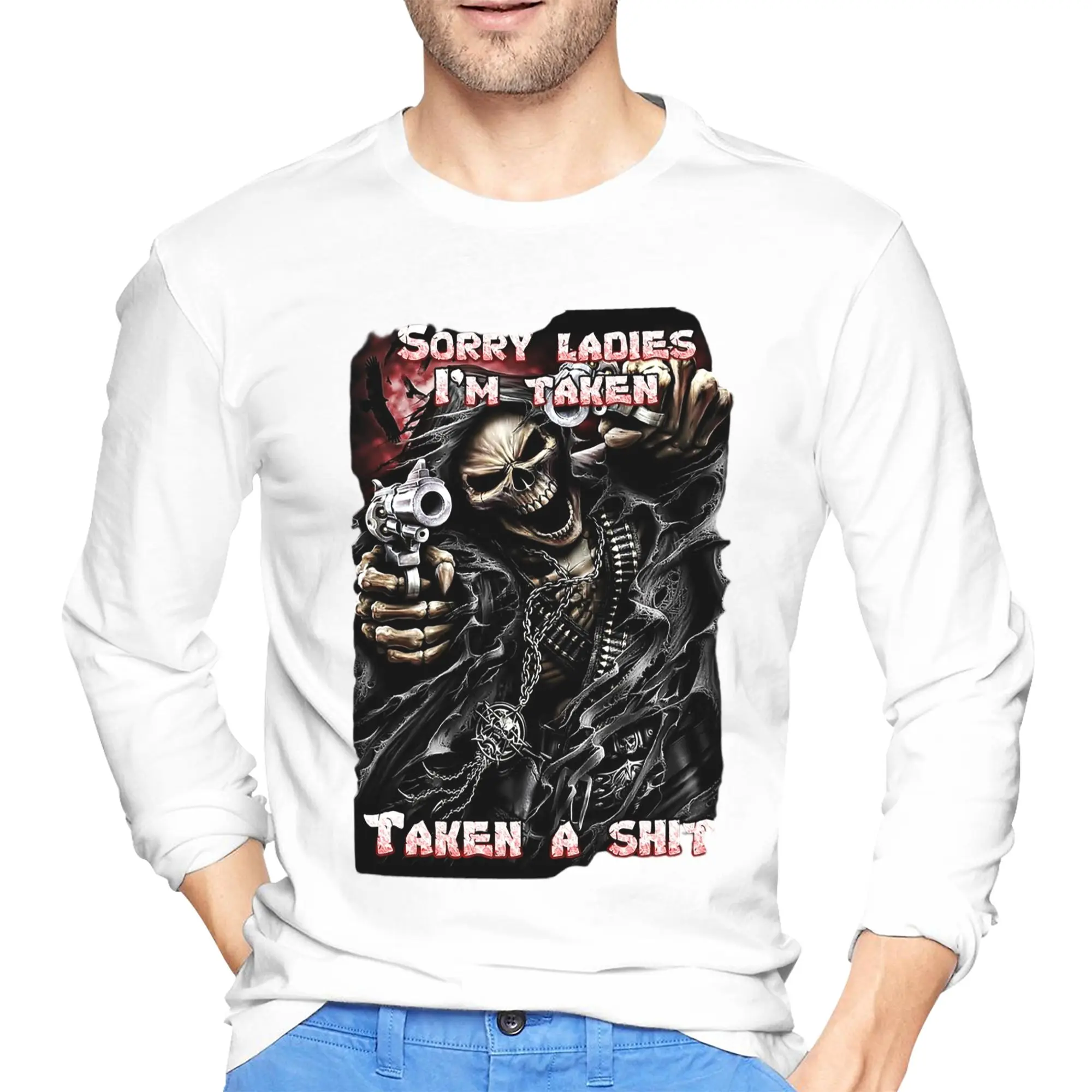

Epic Skull Man Men's Long Sleeved T-shirt Breathable Round Neck T shirts Spring and Autumn Men tops