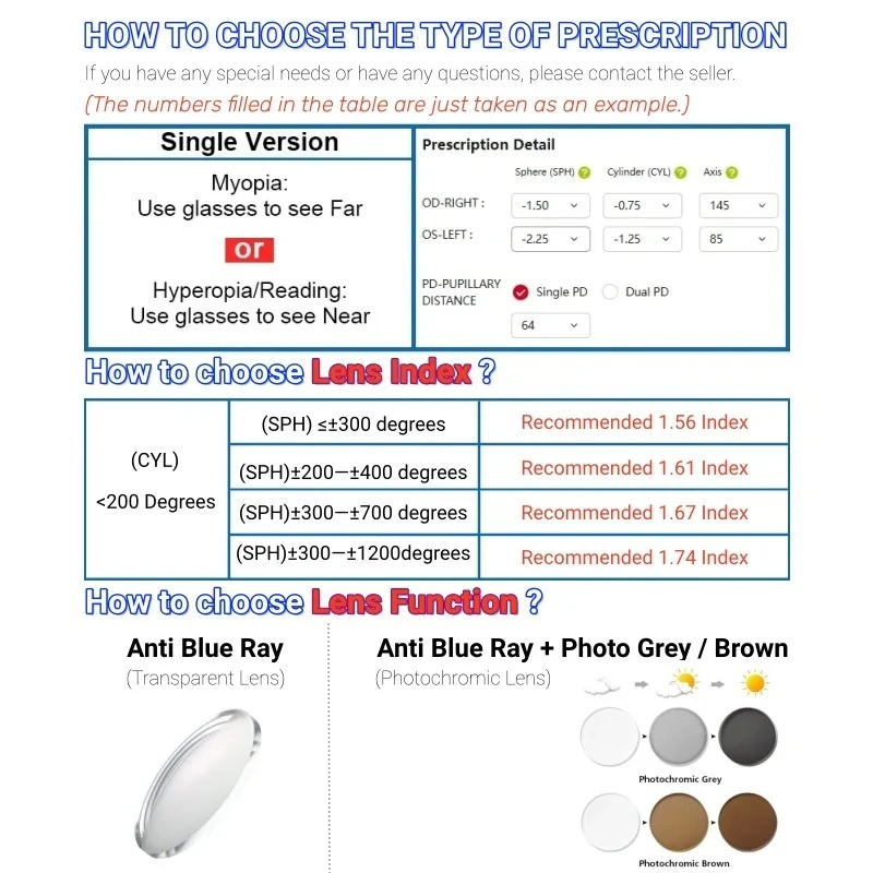 1.56/1.61/1.67 Index Anti-Blue Light Prescription Glasses Customization Myopia Hyperopia Optical Lenses with Recipe