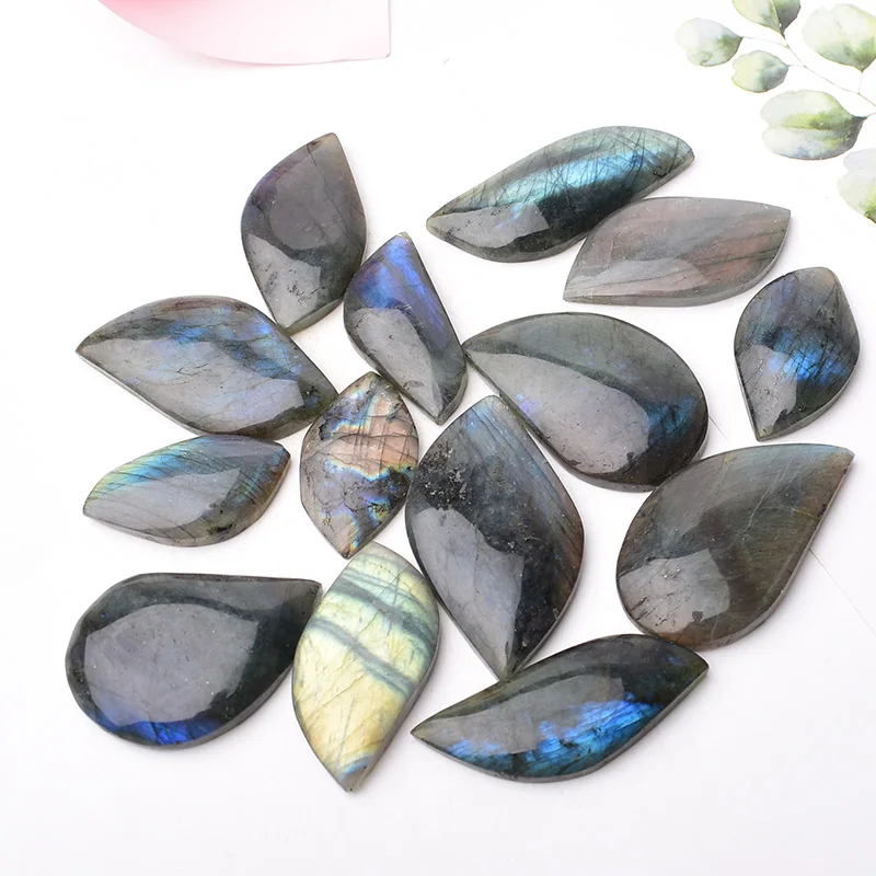 Natural Labradorite Leaf Shape Blue Colorful Mineral Ornaments Energy Healing Stone DIY Jewelry Reiki Home Decoration Gift