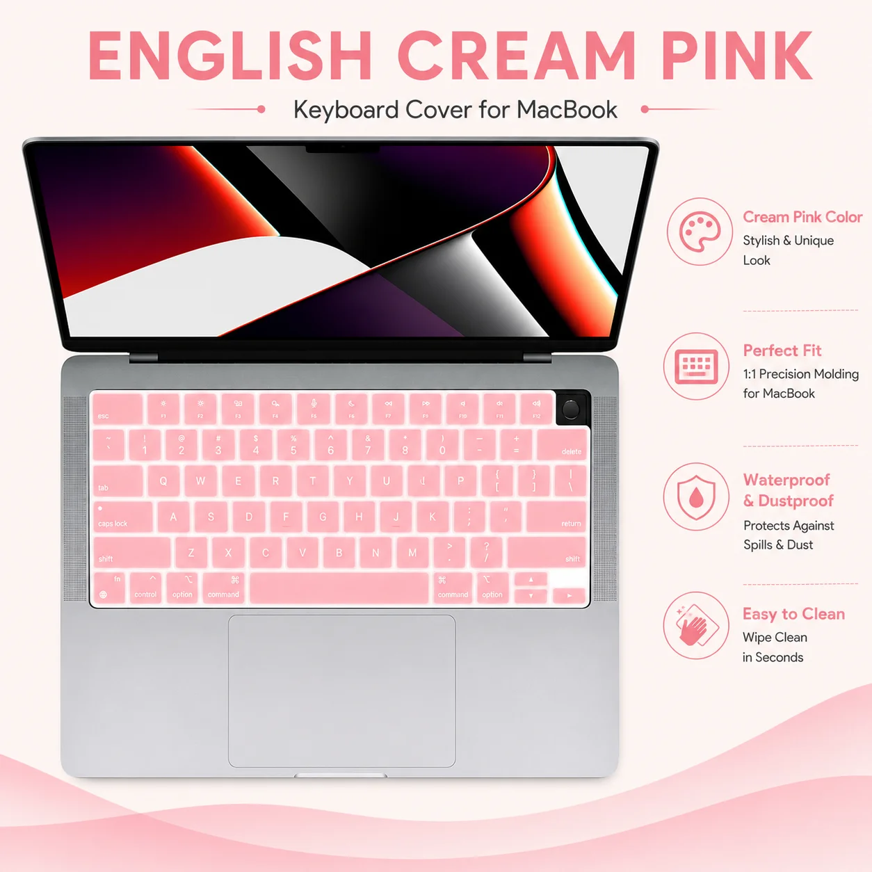 US English Silicone Keyboard Cover for MacBook Pro 14 16, Air 13.6 15, Neo 13 A3404,Dustproof,Ultra-thin, 7 Colors Optional