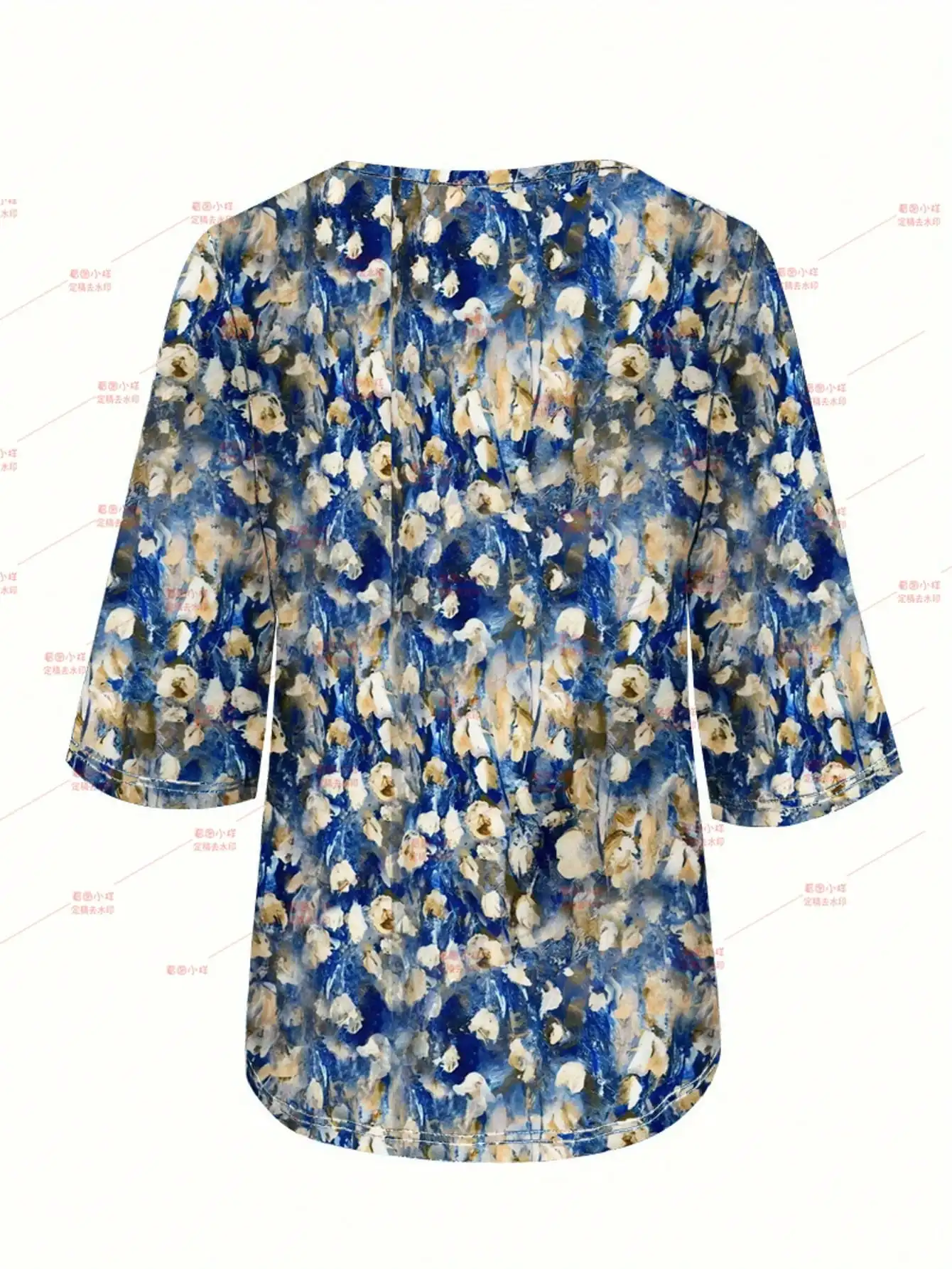 

Блузка с цветочным принтом и V-образным вырезом, рукав 3/4, повседневный женский топ, весна-лето