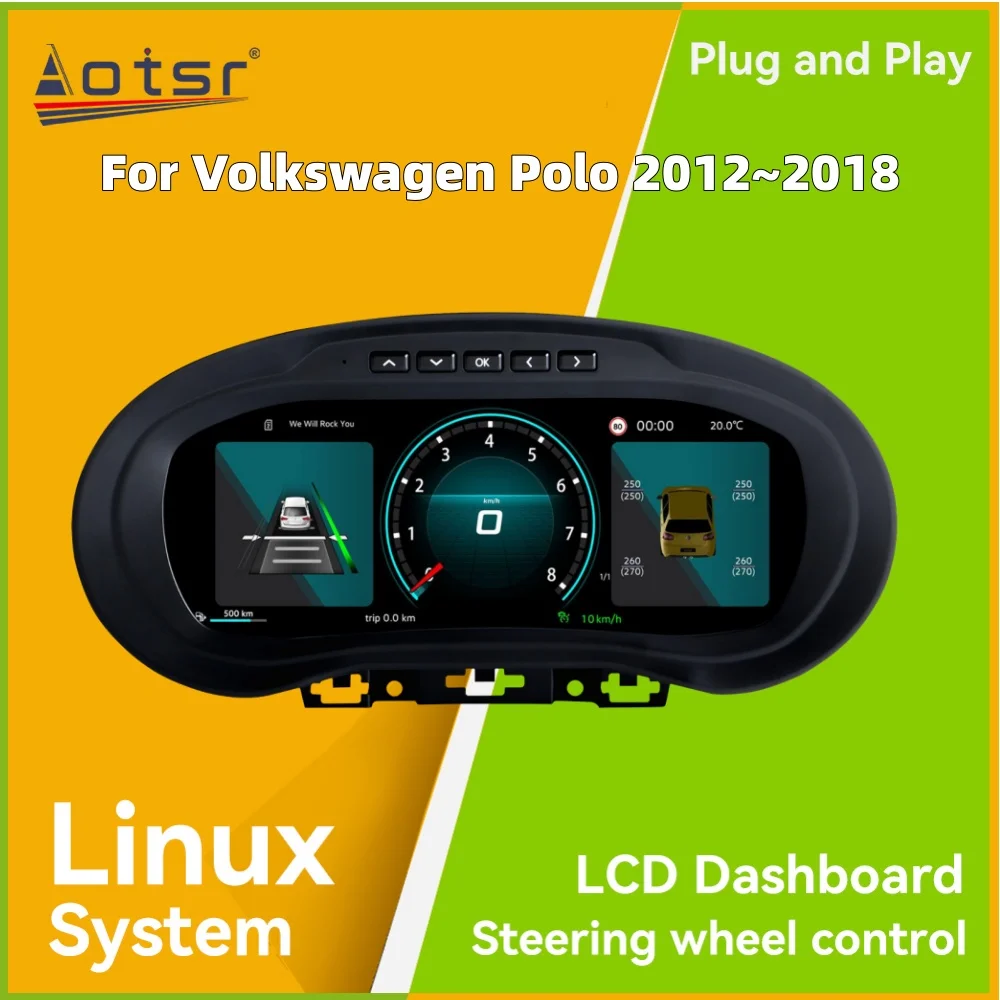 

For Volkswagen Polo 2012~2018 Carplay Virtual Cockpit Speed Meter LCD Cluster Instrument Panel Multimedia Player Dashboard
