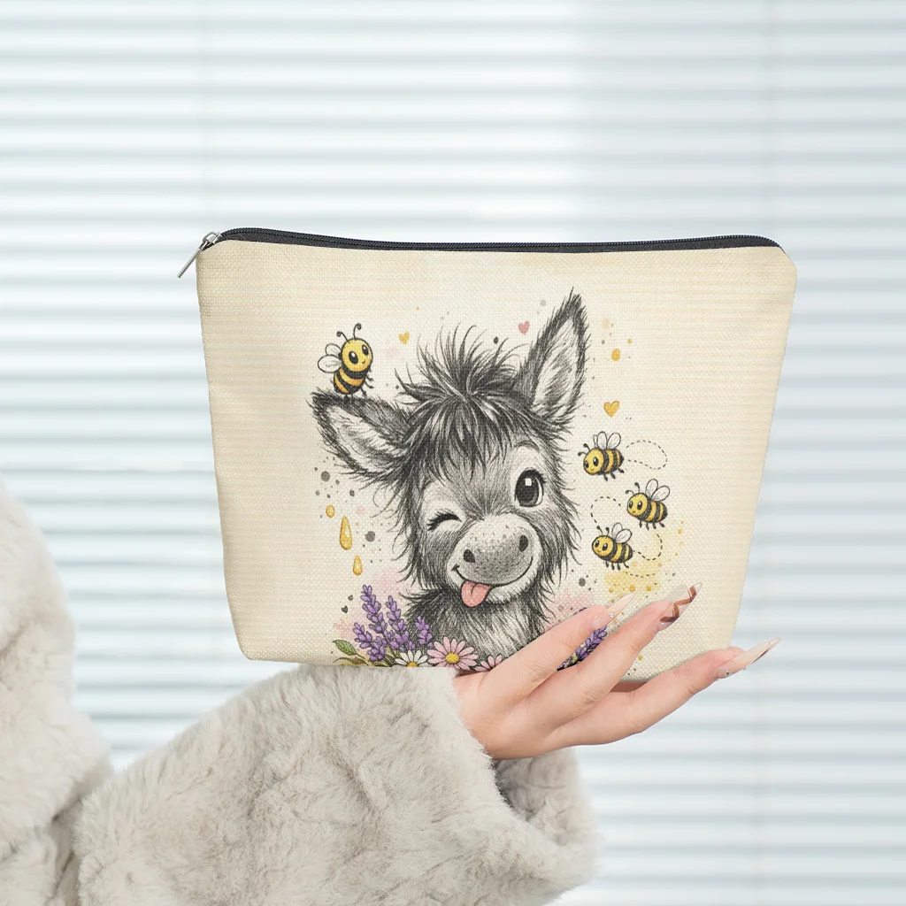 A donkey pattern cosmetic bag-cute multifunctional zipper handbag, jewelry storage bag
