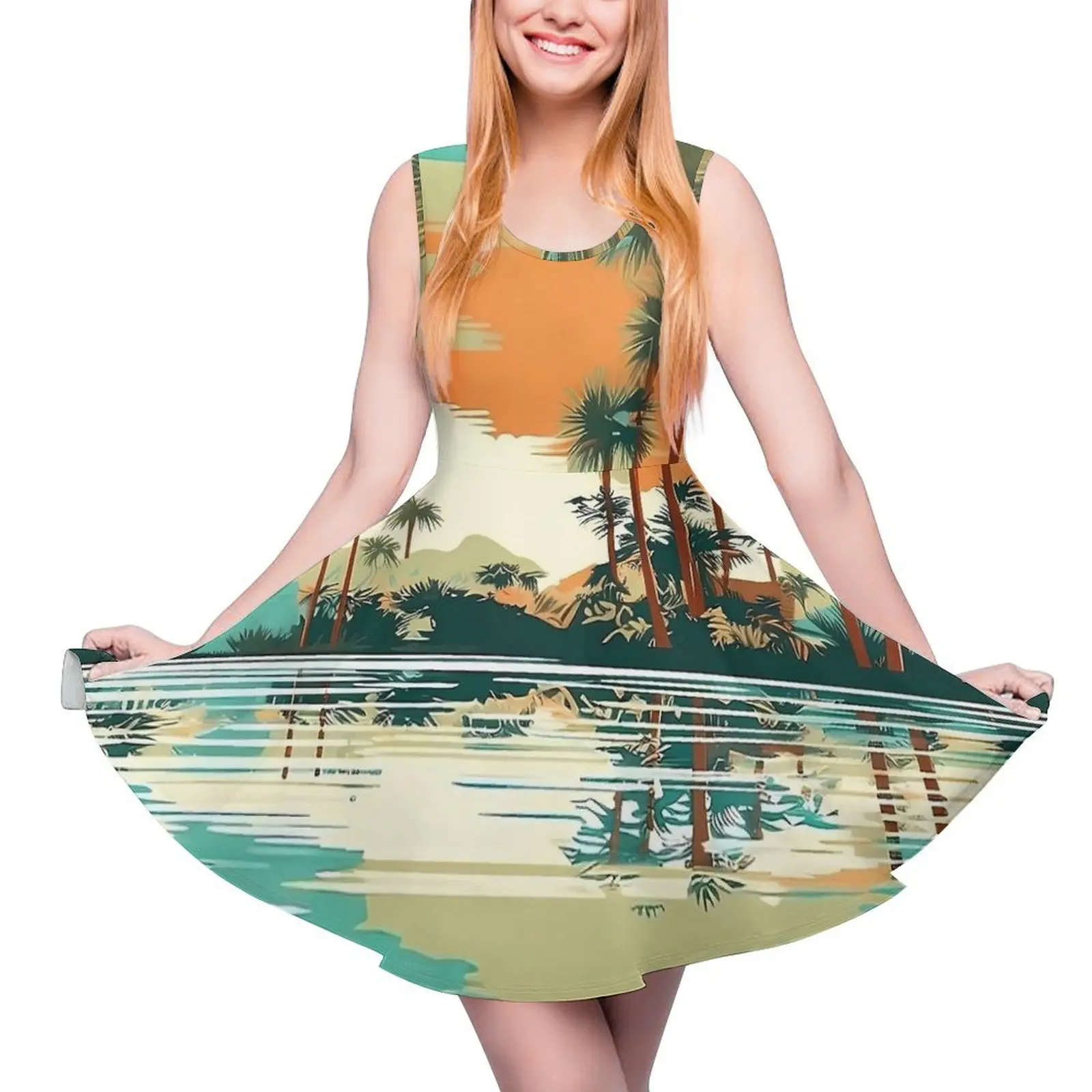 Hawaiian Dress Florida Travel Poster Sexy Dresses High Waist Aesthetic Design Skate Dress Summer Oversized Vestido