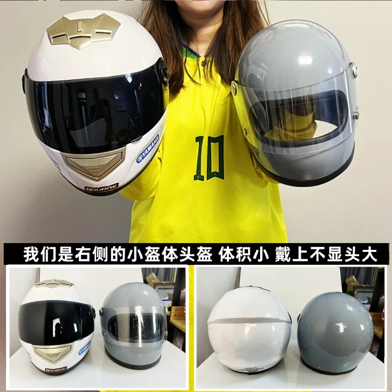Lightweight fiberglass small motorcycle helmet with retro full windproof breathable drop resistant knight helmet wear-resistant