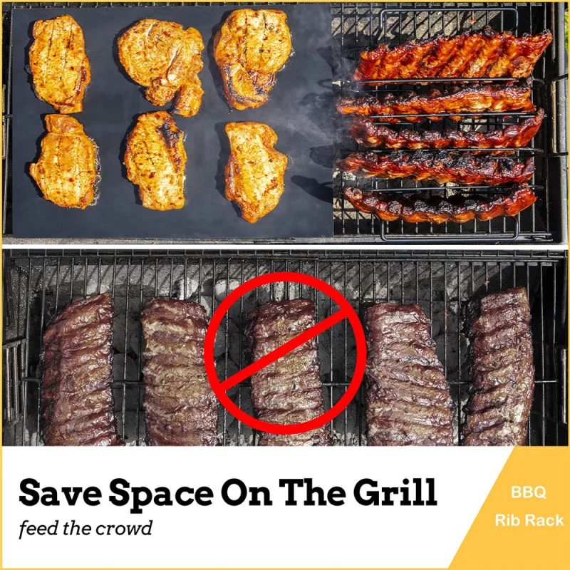 Antihaft-BBQ-Rippenständer, Ständer, Grill, Steaks, Edelstahl, Huhn, Rindfleisch, Rippen, Grill, Schwarz, für Gas, Raucher, Grill-Werkzeuge, Grill