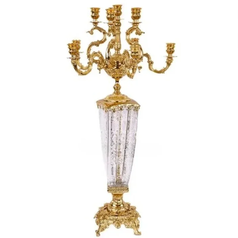 

Luxury gold brass and crystal candlesticks, ornate floral design hand-decorated candlesticks for classic home decor