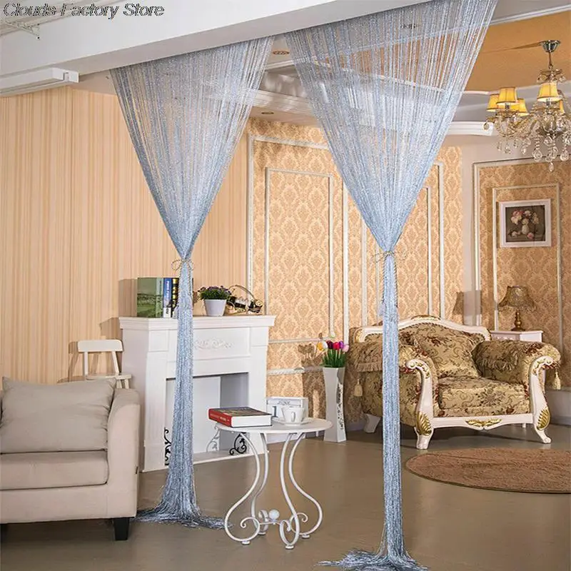 100x100CM Living Room String Curtain Shiny Tassel Silver Line Cortinas Solid Color Window Home Door Divider Curtain